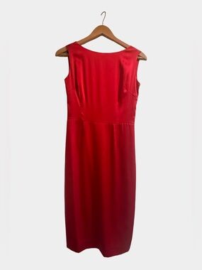 Sleeveless Red Midi Sheath Dress - Sleek Women's Cocktail Dress Silk